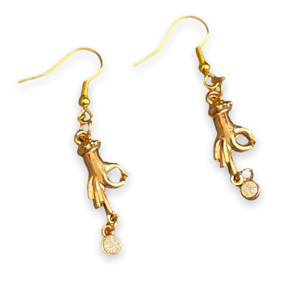 Artisan Jewelry - New Artisan Handmade OOAK 9k Gold Quartz Crystal Hand Boho Dangle Earrings